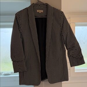 eesome Black & White Gingham Open-Front Blazer